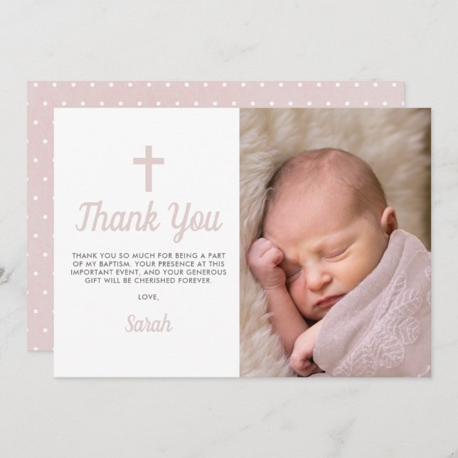Carte De Remerciements Simple Pink Girl Baptism Christening Photo (Devant / Derrière)