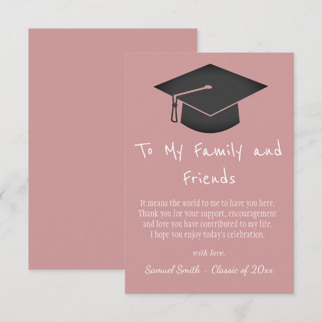 Carte De Remerciements Simple Pink Handwriting Cap Tassel Graduation   (Devant / Derrière)