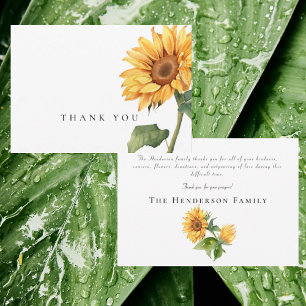 Carte De Remerciements Simple Remerciement de Funérailles Tournesol Aquar