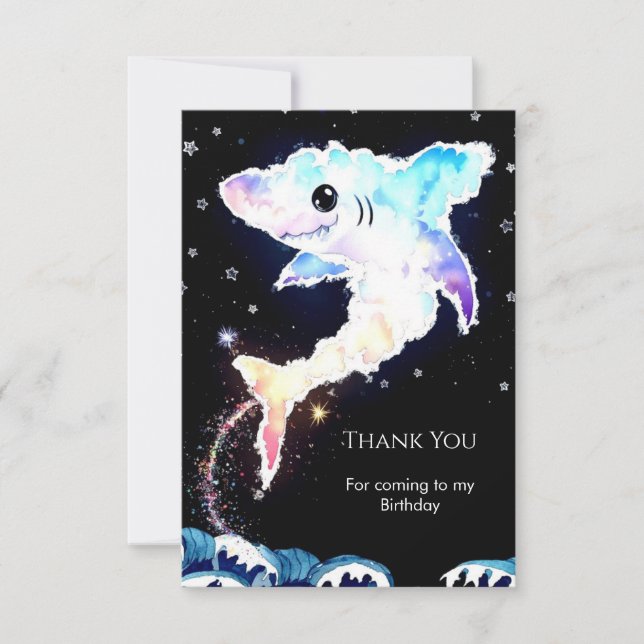 Carte De Remerciements Simple Requin Bleu Profond Anniversaire (Devant)