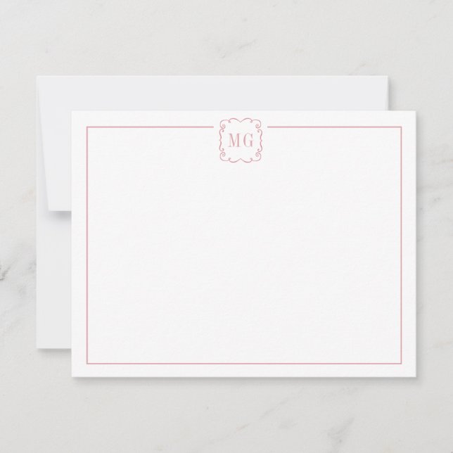 Carte De Remerciements Simple rose et blanc Monogramme plat (Devant)