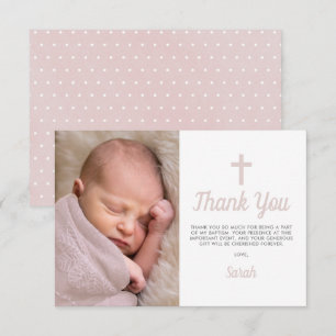 Carte De Remerciements Simple rose fille Baptême Christening Photo