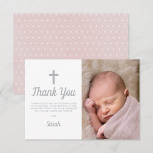 Carte De Remerciements Simple rose fille Baptême Christening Photo