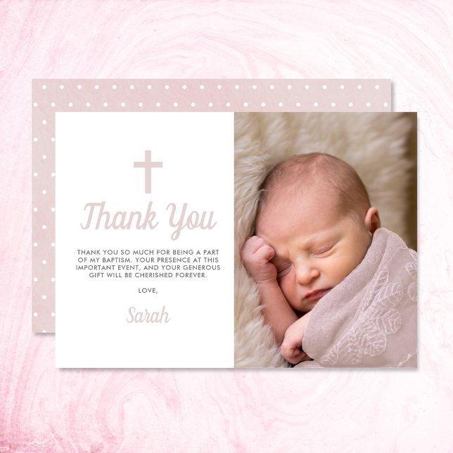 Carte De Remerciements Simple rose fille Baptême Christening Photo (Thank your family and friends for attending your daughter's baptism with this photo thank you card.)