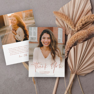 Carte De Remerciements Simple Rose Gold Script 2 Photo Remise de diplôme
