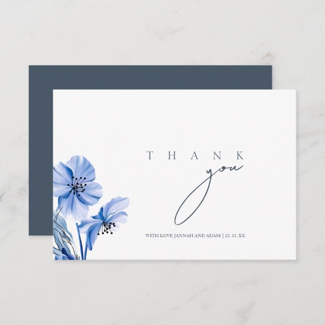 Carte De Remerciements Simple Royal Blue Opulence Floral Mariage (Devant / Derrière)