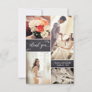 Carte De Remerciements Simple rustique Mariage Photo collage sur tableau