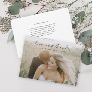 Carte De Remerciements Simple Script Amour et Remerciements Photo Mariage