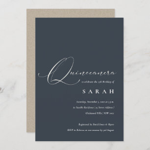Carte De Remerciements Simple Script Black Navy Blanc Quinceañera Invitat