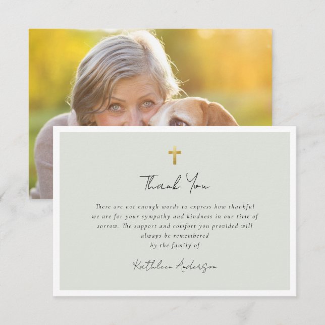 Carte De Remerciements Simple Script Cross Sympathy Funeral Photo (Devant / Derrière)