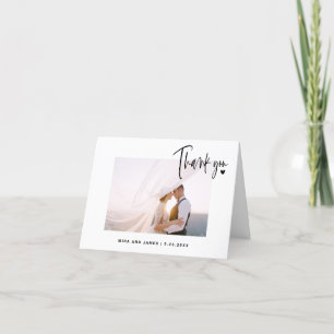 Carte De Remerciements Simple Script De Mariage Photo Cœur Élégant Modern