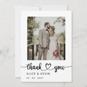 Carte De Remerciements Simple Script Élégant Mariage Photo manuscrit