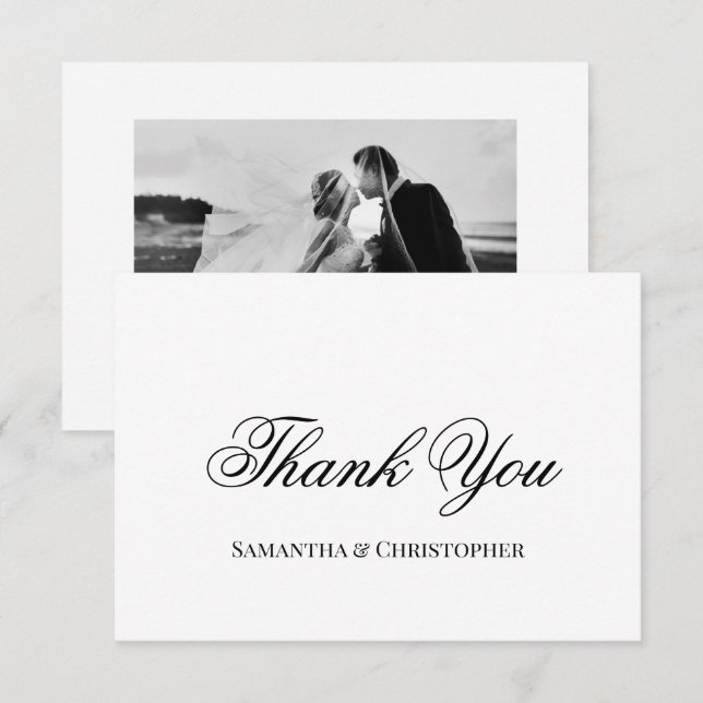 Carte De Remerciements Simple Script Élégant Photo de Mariage (Devant / Derrière)