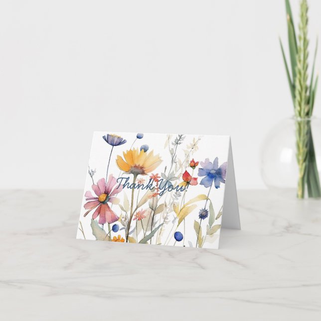 Carte De Remerciements Simple Script Jolies Fleurs Sauvages Boho (Devant)