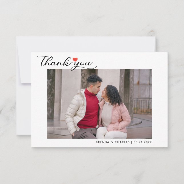 Carte De Remerciements Simple Script Love Heart Classy Mariage Photo (Devant)