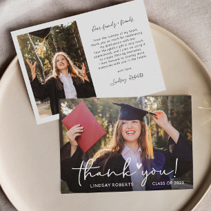 Carte De Remerciements Simple Script Love Heart Graduation Photo