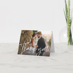 Carte De Remerciements Simple script mariage décontracté trois photos
