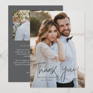 Carte De Remerciements Simple Script Mariage Moderne Photo