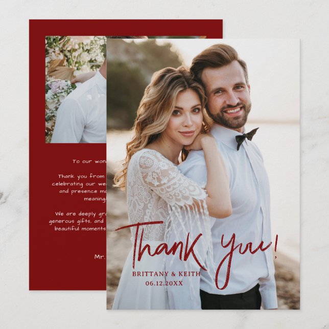 Carte De Remerciements Simple Script Mariage Moderne Photo (Devant / Derrière)
