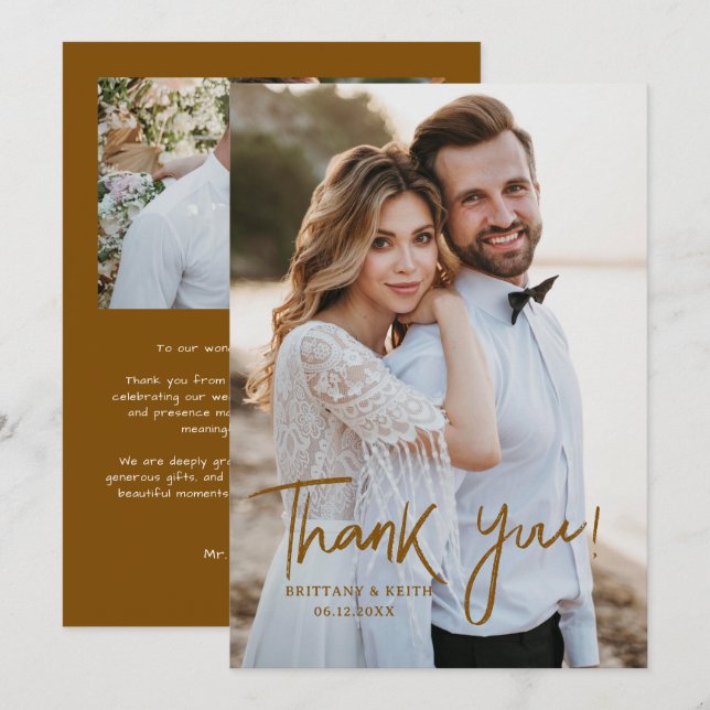 Carte De Remerciements Simple Script Mariage Moderne Photo (Devant / Derrière)