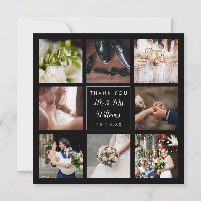 Carte De Remerciements Simple Script Mariage Photo Collage  (Devant)
