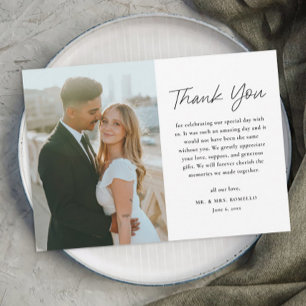 Carte De Remerciements Simple Script Mariage Photo Noir et Blanc