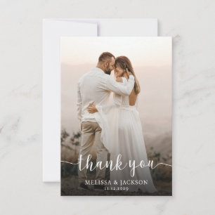 Carte De Remerciements Simple script minimaliste photo Mariage