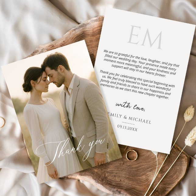 Carte De Remerciements Simple Script Modern Photo Wedding Thank You (Créateur téléchargé)