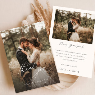 Carte De Remerciements Simple Script Modern Rustic Mariage Photo