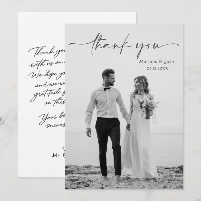 Carte De Remerciements Simple Script Modern Wedding Photo Thank You Card (Devant / Derrière)