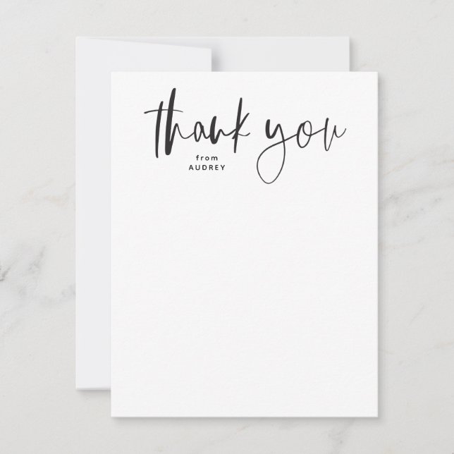 Carte De Remerciements Simple script moderne noir et blanc (Devant)