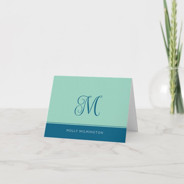 Carte De Remerciements Simple Script Monogram Teal Navy Blue Note Cards (Devant)