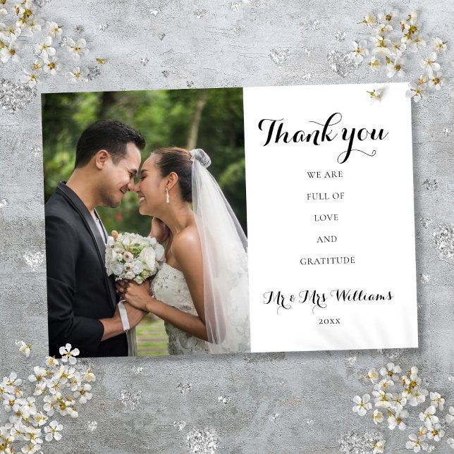 Carte De Remerciements Simple Script Photo de mariage (Simple Script Wedding Photo Thank You Card)