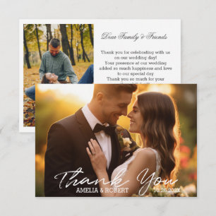 Carte De Remerciements Simple script photo de mariage moderne et chic