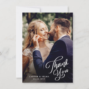 Carte De Remerciements Simple Script Photo Mariage