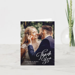 Carte De Remerciements Simple Script Photo Mariage 