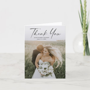 Carte De Remerciements Simple Script Photo Mariage