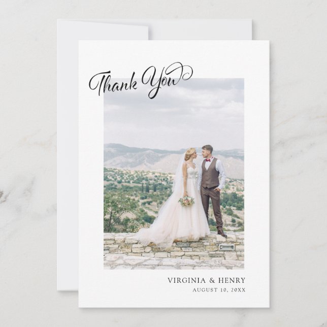 Carte De Remerciements Simple Script Photo Mariage (Devant)