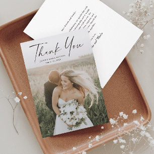 Carte De Remerciements Simple Script Photo Mariage