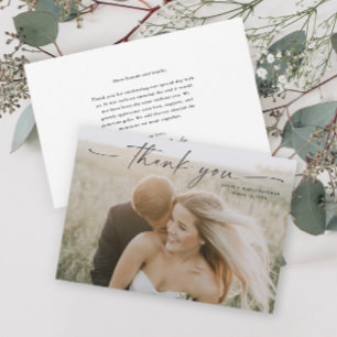 Carte De Remerciements Simple Script Photo Mariage