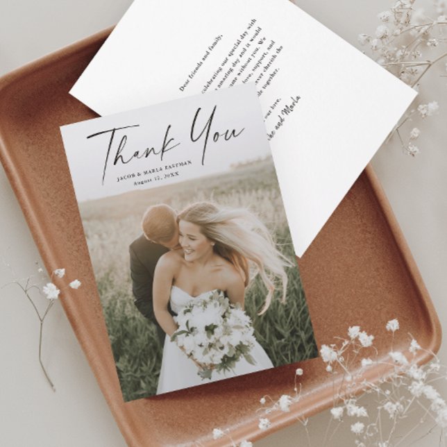 Carte De Remerciements Simple Script Photo Mariage (Créateur téléchargé)