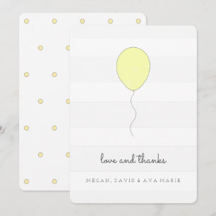 Carte De Remerciements Simple Shabby Chic Gris & Ballons Jaune Anniversai