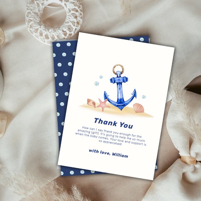 Carte De Remerciements Simple sous la mer Ancre nautique Baby shower garç (Simple Under Sea Nautical Anchor Boy Baby Shower Thank You Card)