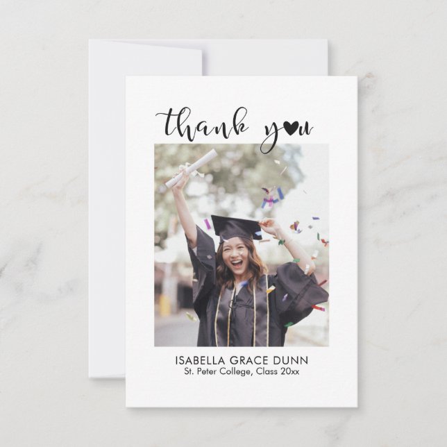 Carte De Remerciements Simple Stylish Heart Calligraphy Script Graduation (Devant)