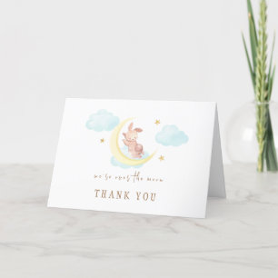 Carte De Remerciements Simple Sur Le Baby shower Nuageux Bunny Lune