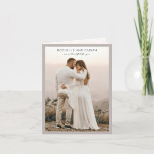 Carte De Remerciements Simple Taupe Photo Mariage élégant