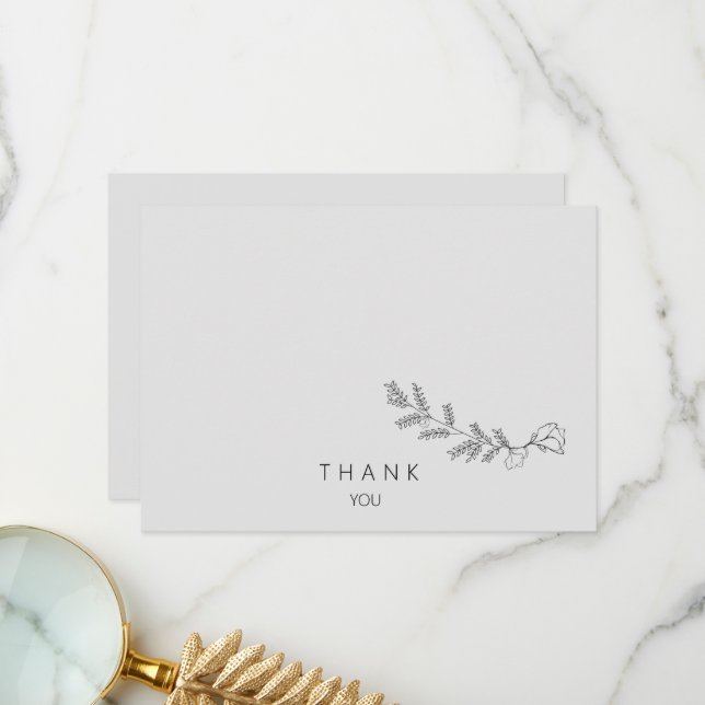 Carte De Remerciements Simple tige florale tirée à la main Mémoire d'amou (Devant/Arrière en situation)