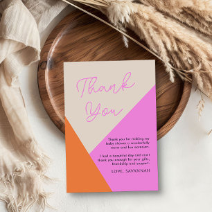 Carte De Remerciements Simple Tricolore Moderne Rose Orange