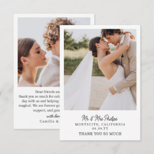Carte De Remerciements Simple Typographie Minimaliste Mariage Photo Petit