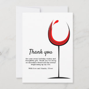 Carte De Remerciements Simple Verre à Vin Rouge Anniversaire 